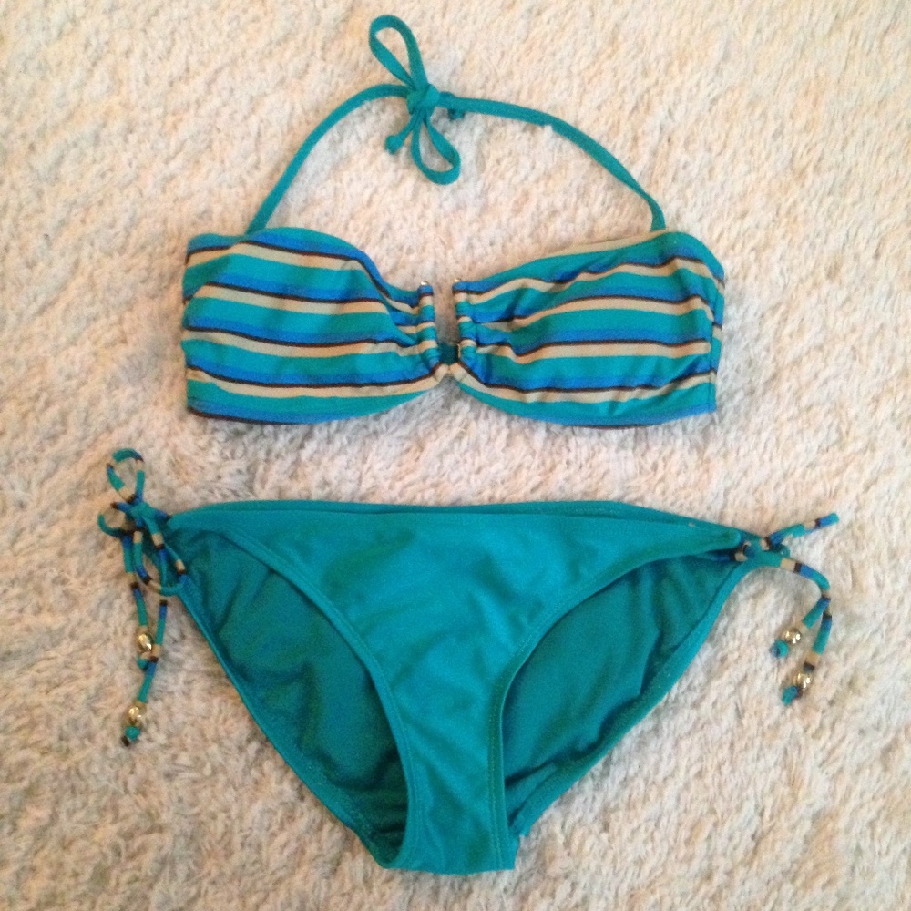 VINTAGE Y2k Aqua Stripe Bikini